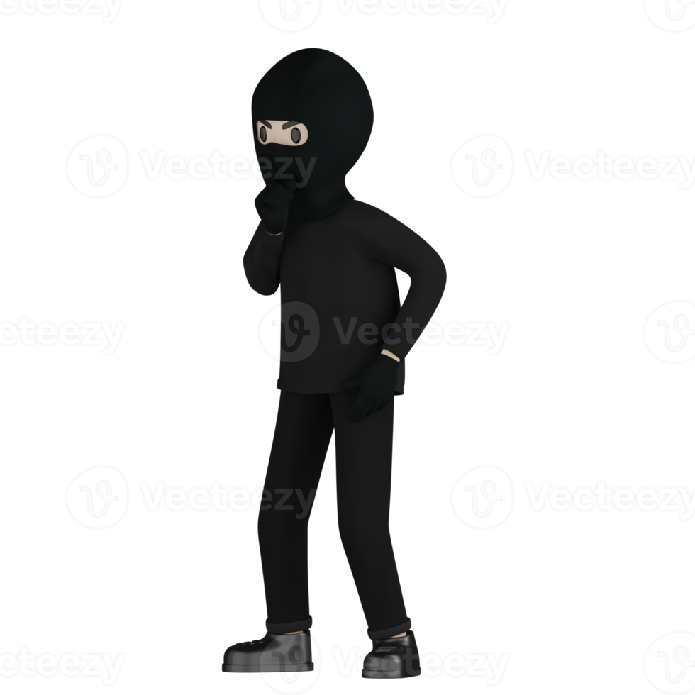 3D Isolated Robber in black costume and masked png