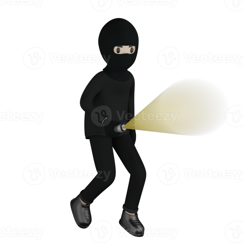 3D Isolated Robber in black costume and masked png