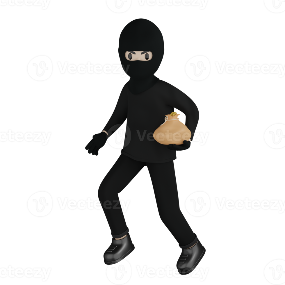 3D Isolated Robber Man in black costume and mask png