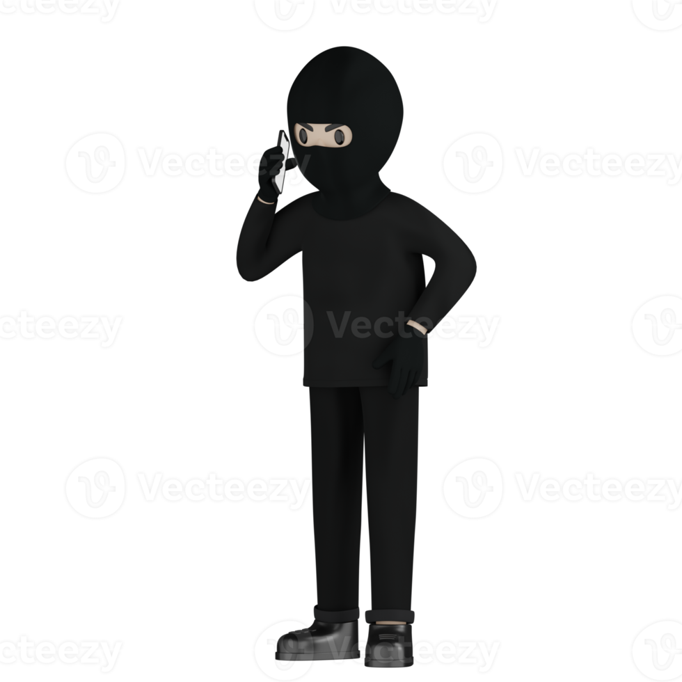 3D Isolated Robber in black costume and masked png