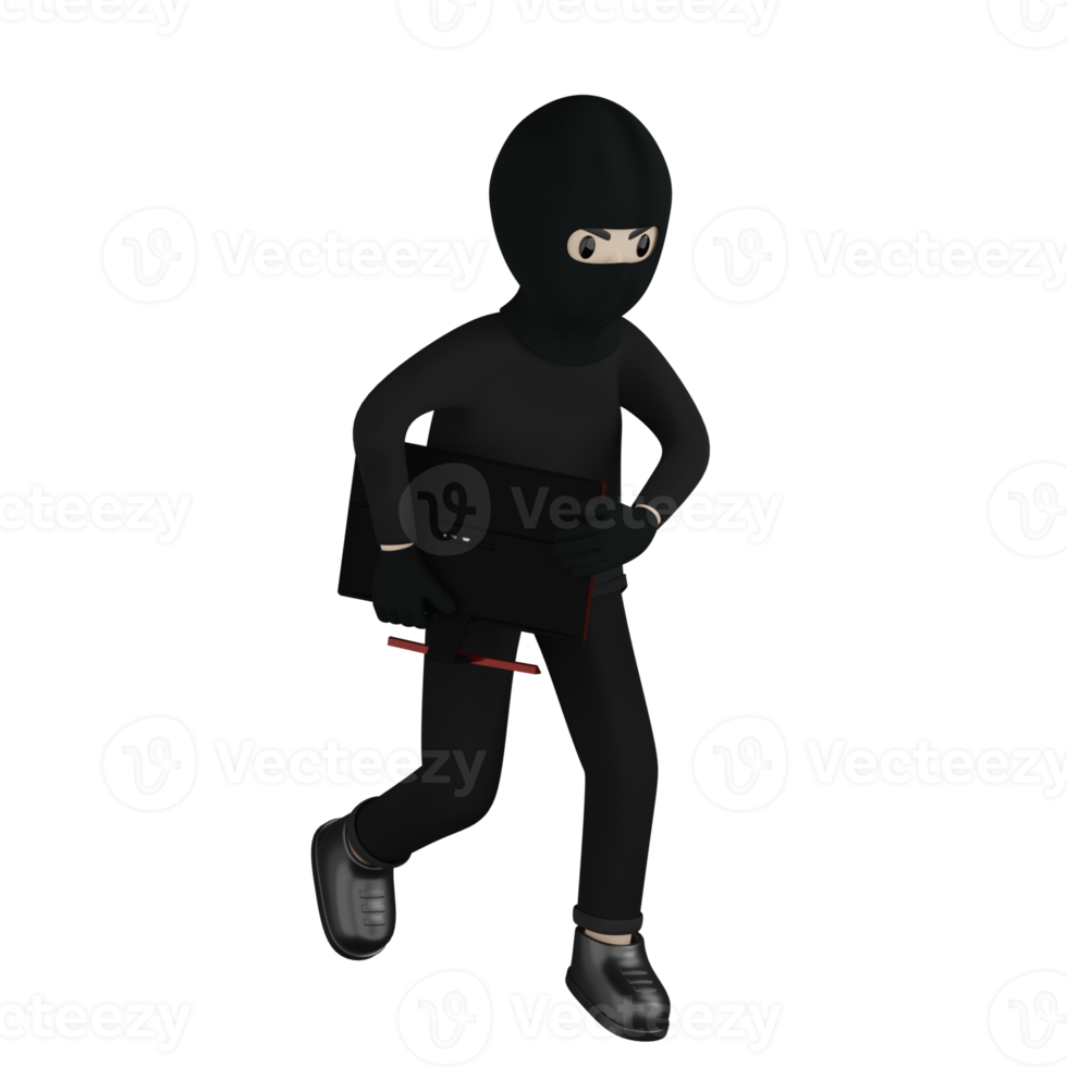 3D Isolated Robber in black costume and masked png