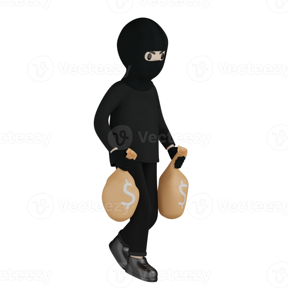 3D Isolated Robber in black costume and masked png