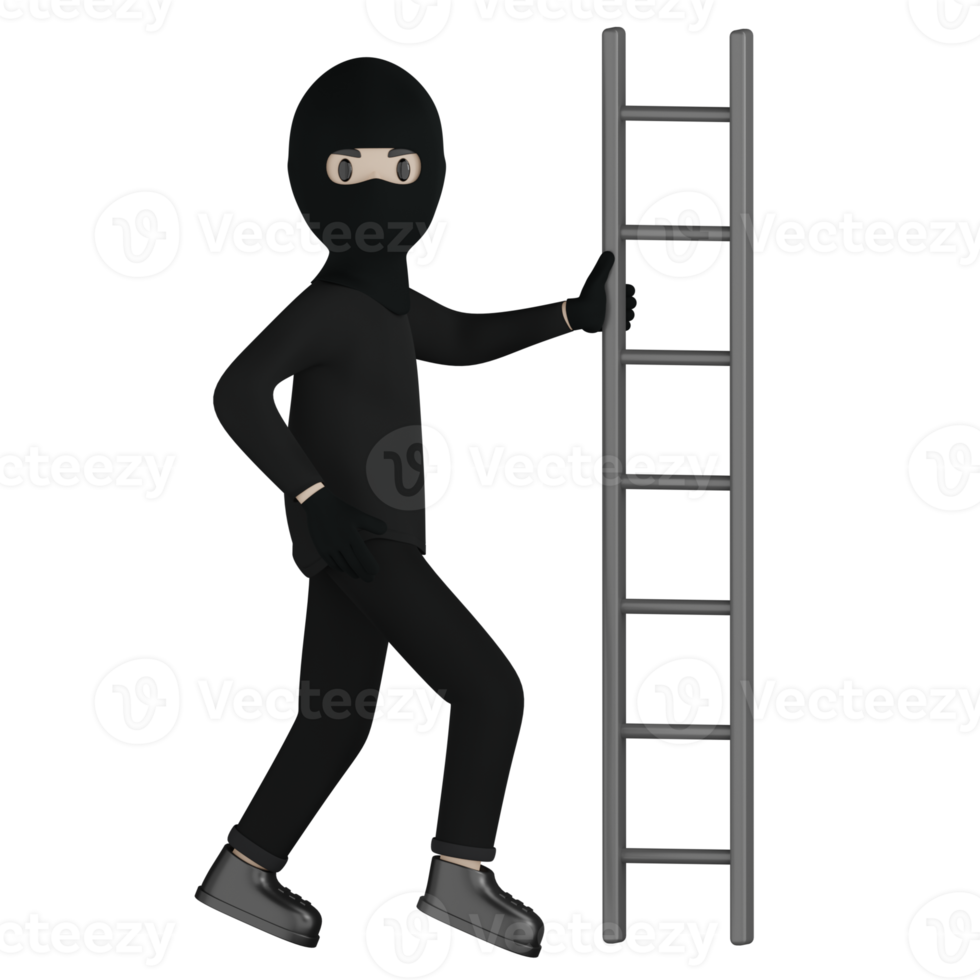 3D isolerade rånare i svart kostym och maskerad png