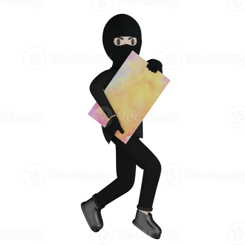 3D Isolated Robber in black costume and masked png