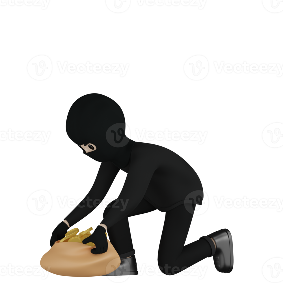 3D Isolated Robber Man in black costume and mask png