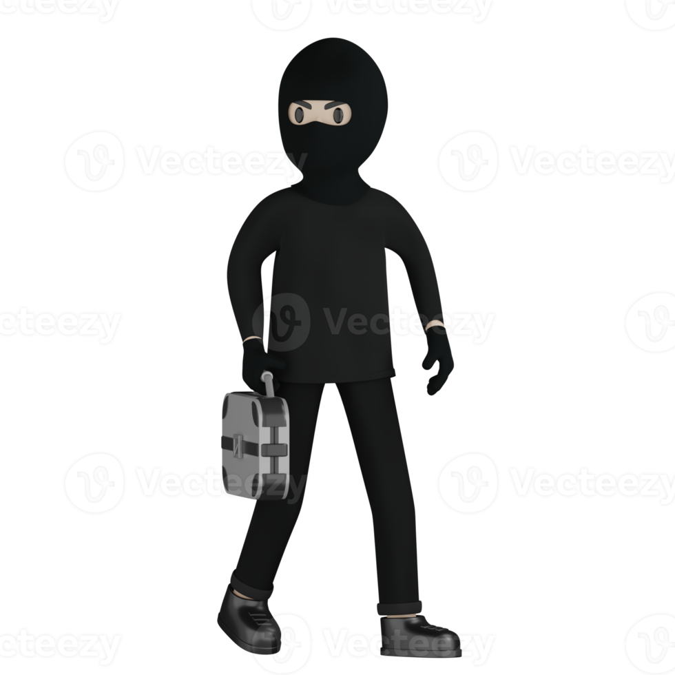 3D Isolated Robber Man in black costume and mask png