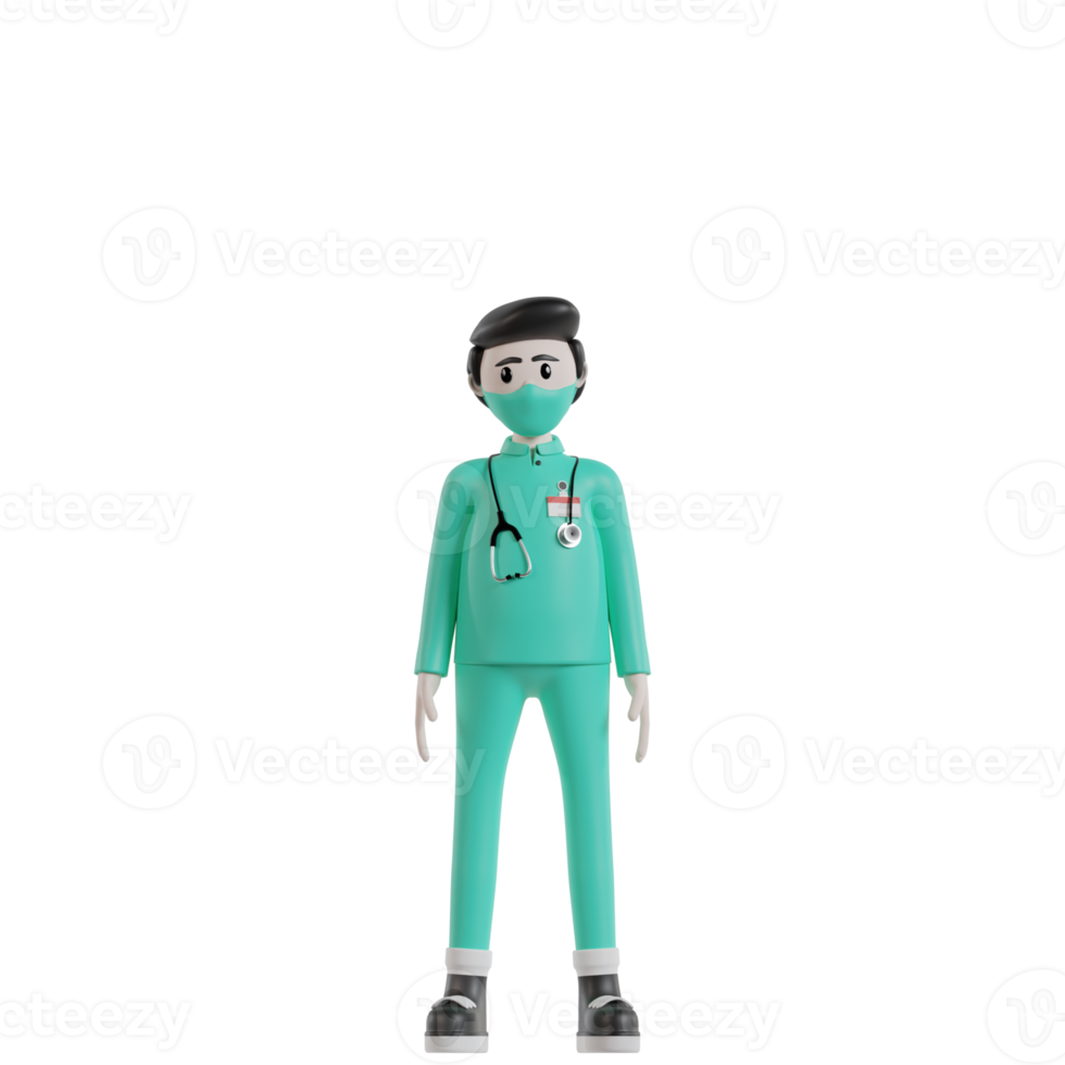 enfermeira 3d isolada com uniforme verde png