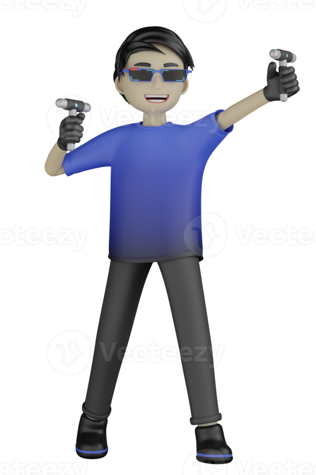3d Isolated Man use Virtual Reality Machine png