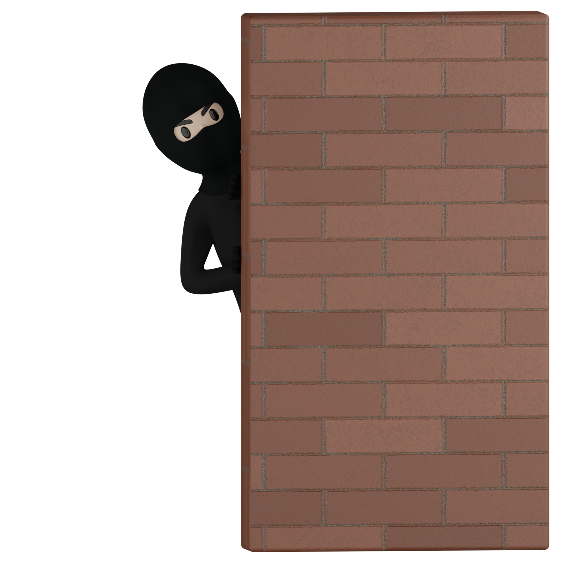 3d aislado ladrón hombre escondido detrás de la pared de ladrillo 10112259  PNG