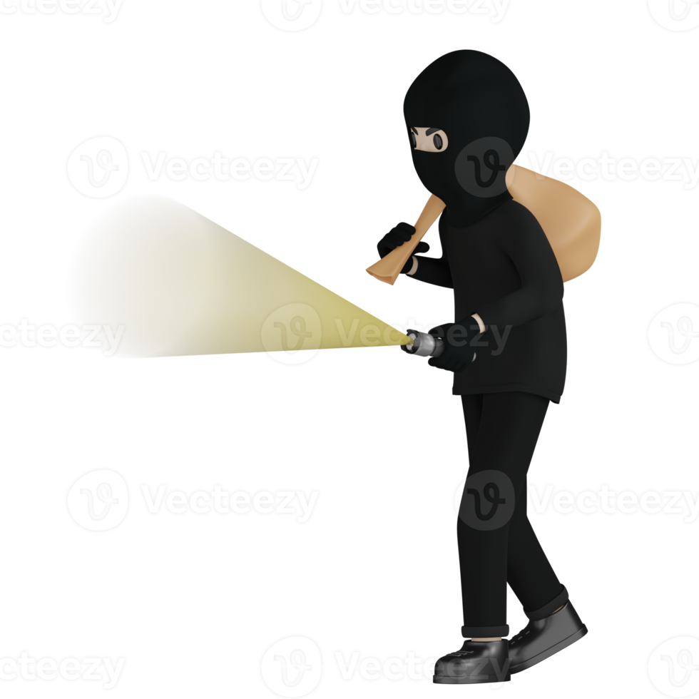 3D Isolated Robber in black costume and masked png