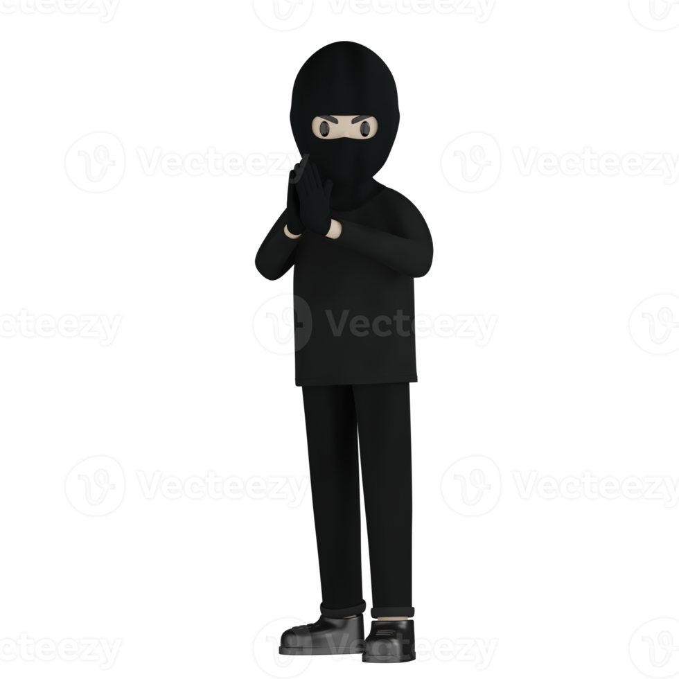 Homme de voleur isolé 3d en costume noir et masque png