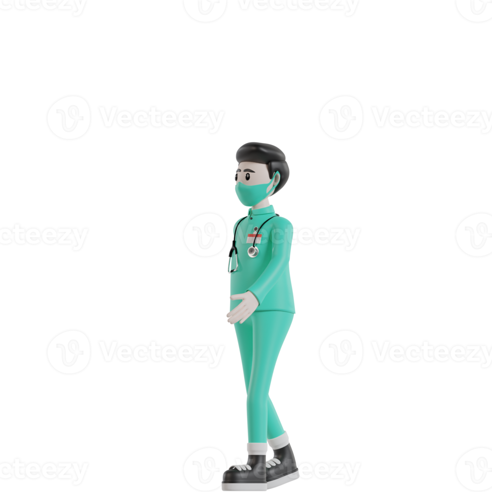 3d Isolated nurse with green uniform png