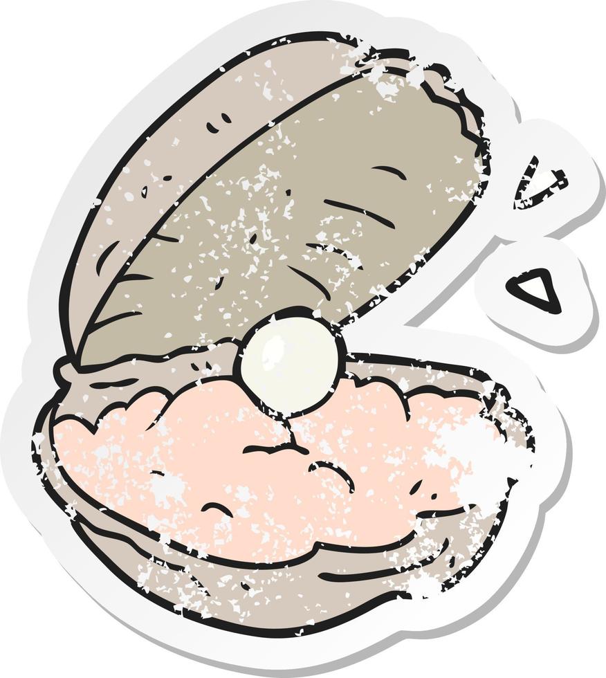 retro distressed sticker of a cartoon oyster with pearl vector