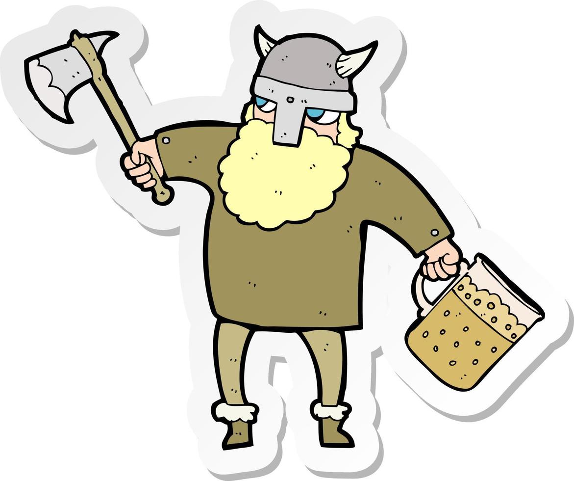 sticker of a cartoon drunk viking vector