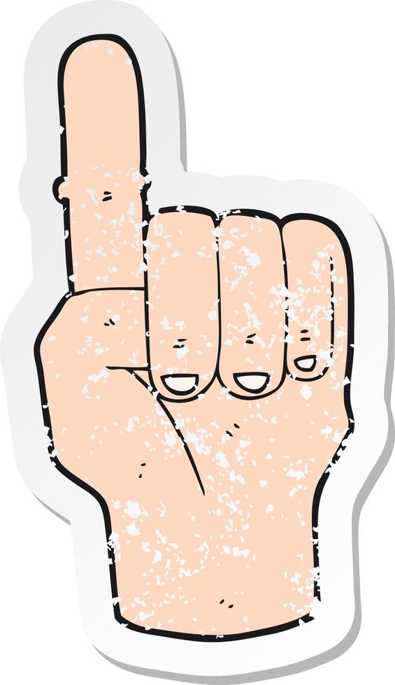 retro distressed sticker of a cartoon pointing finger vector