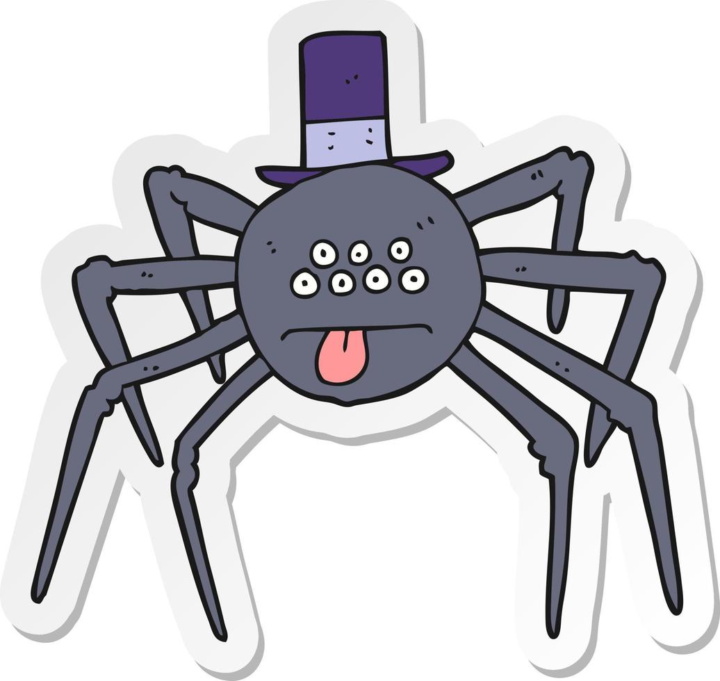pegatina de una araña de Halloween de dibujos animados con sombrero de copa vector