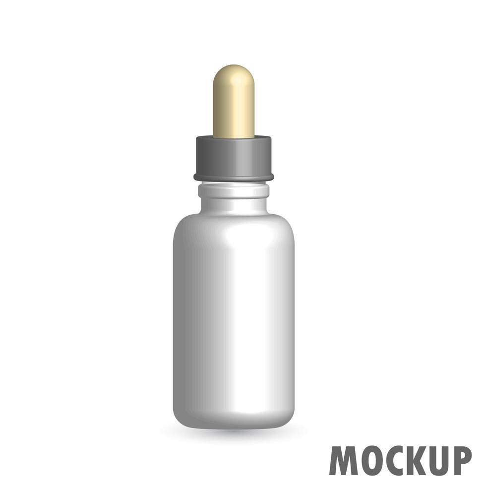 Glossy white dropper bottle. Editable bottle and cap colors. Contains accurate mesh to wrap your design with envelope distortion. Photo-realistic packaging mockup template. Vector illustration. photo