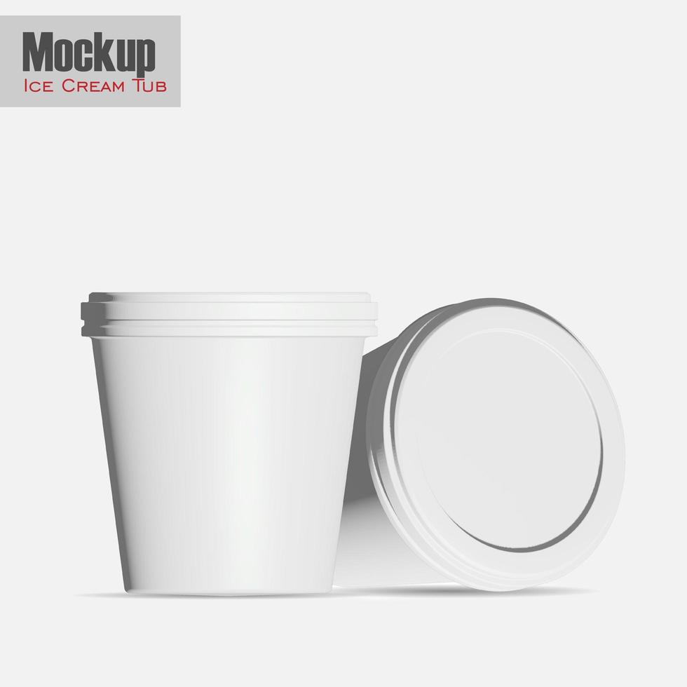 round glossy ice cream cup. Photo-realistic packaging mockup template with sample design. 3d illustration. White round matte ice cream cup. Photo-realistic packaging mockup template. photo