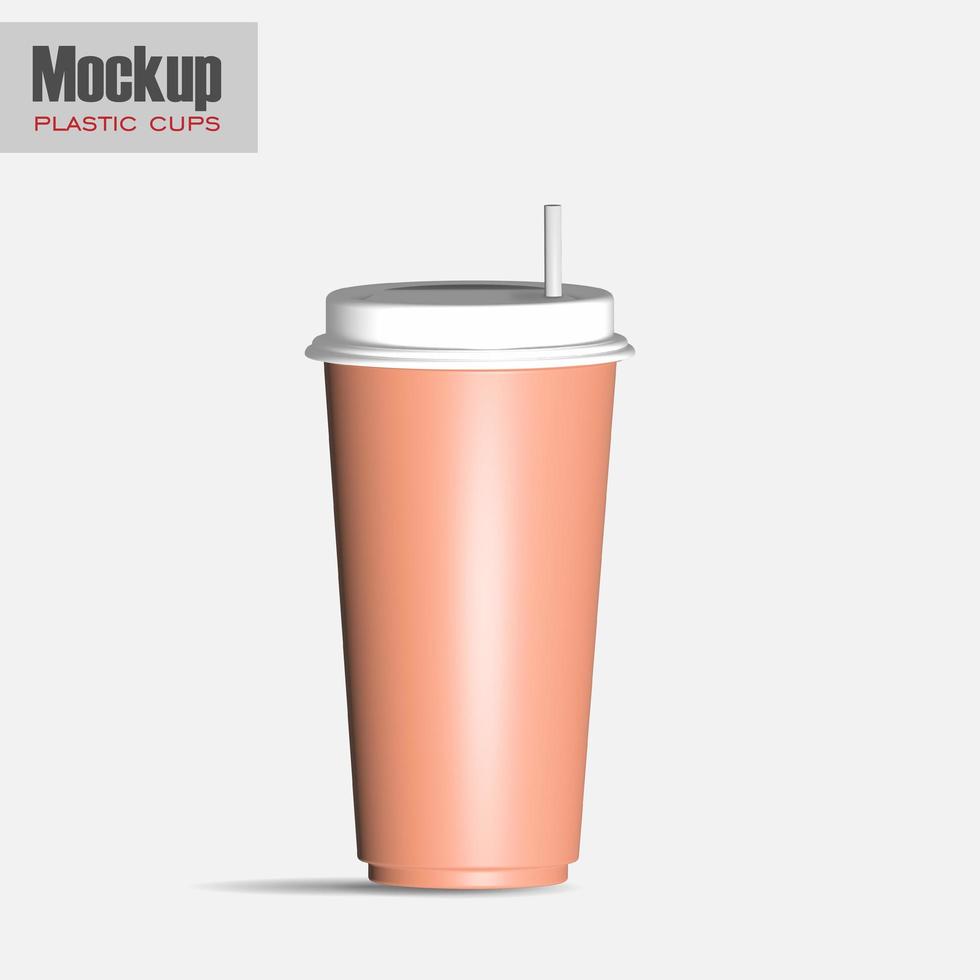 White plastic disposable cup with lid for cold beverage - soda, ice tea or coffee, cocktail, milkshake, juice. 450 ml. Realistic packaging mockup template. 3d illustration photo