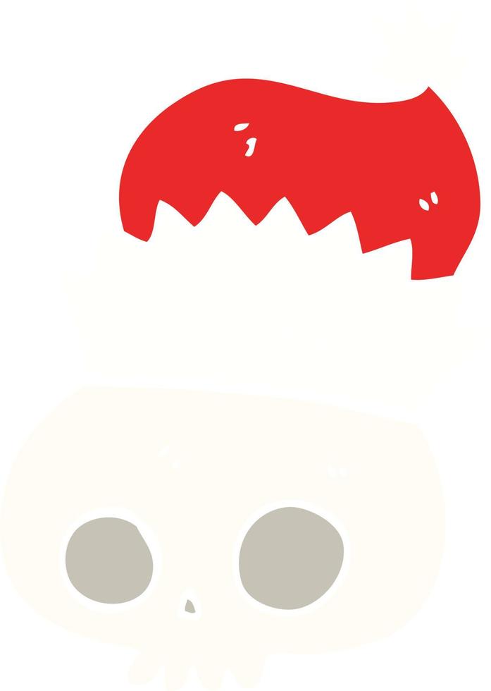 flat color illustration of a cartoon skull wearing christmas hat vector