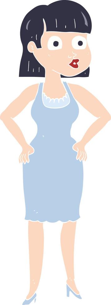 ilustración de color plano de una mujer de dibujos animados con las manos en las caderas vector