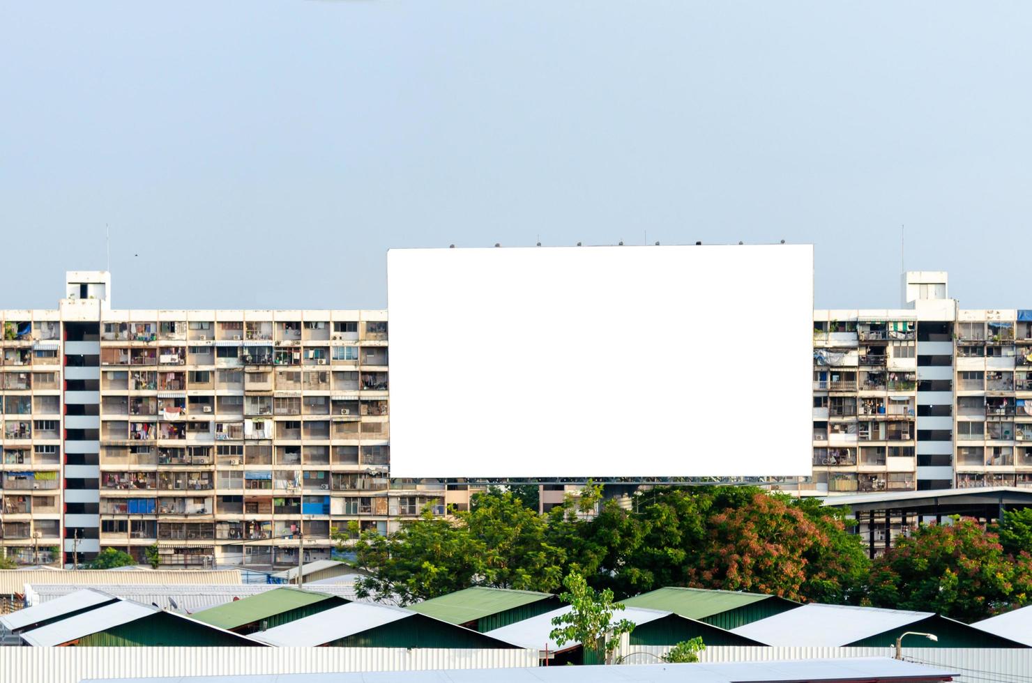 Billboard advertisement banner information marketing promotion display mock up white screen empty blank. photo