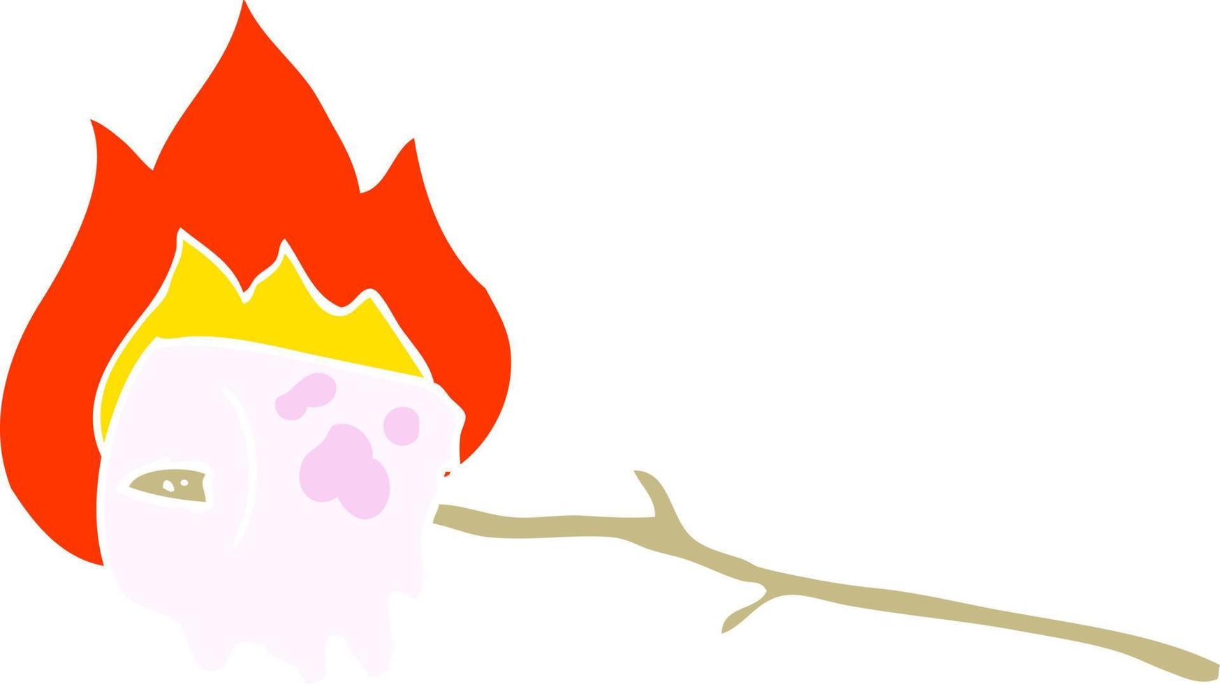 flat color illustration of a cartoon burning marshmallow vector