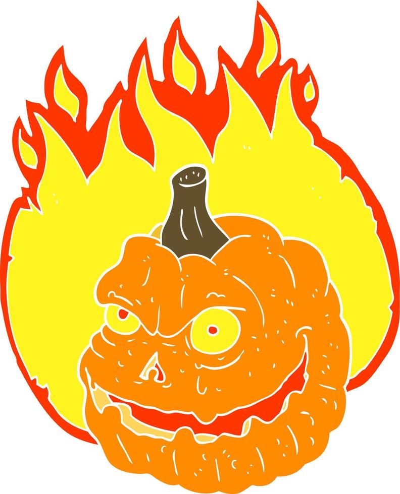 flat color illustration of a cartoon spooky pumpkin vector