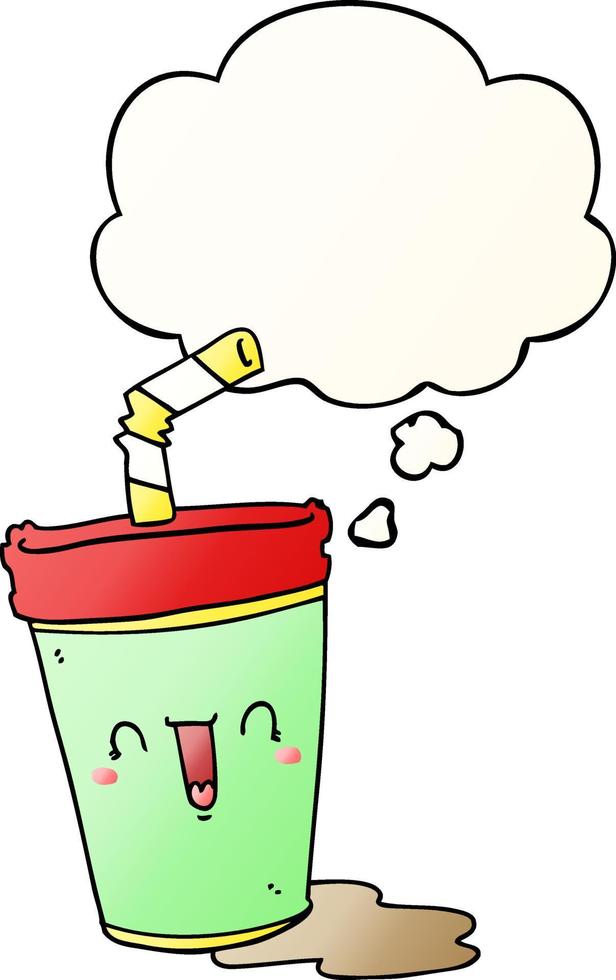 cute cartoon soda and thought bubble in smooth gradient style vector