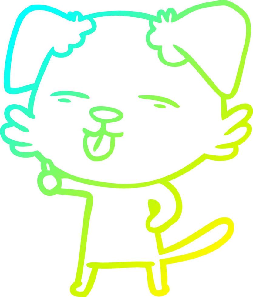 cold gradient line drawing cartoon dog sticking out tongue vector