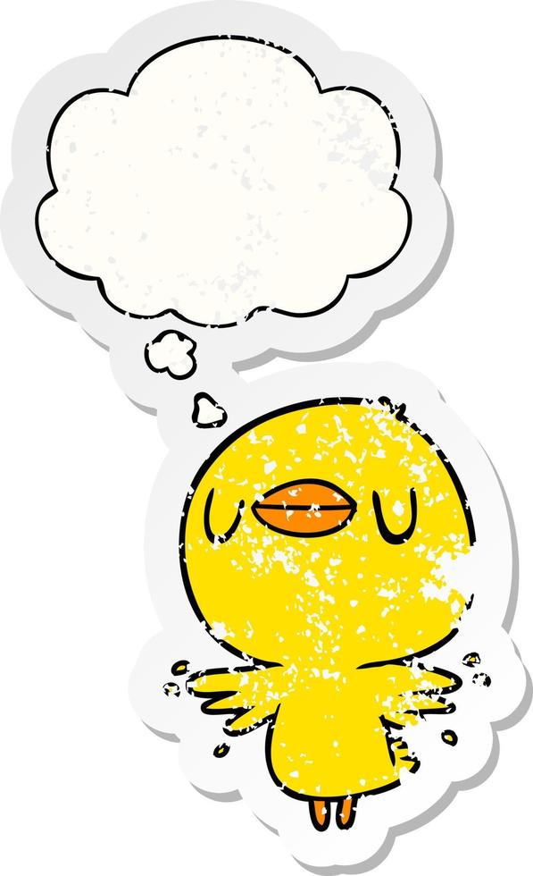 cartoon chick flapping wings and thought bubble as a distressed worn sticker vector