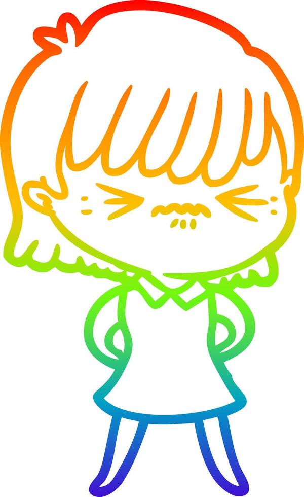 rainbow gradient line drawing annoyed cartoon girl vector