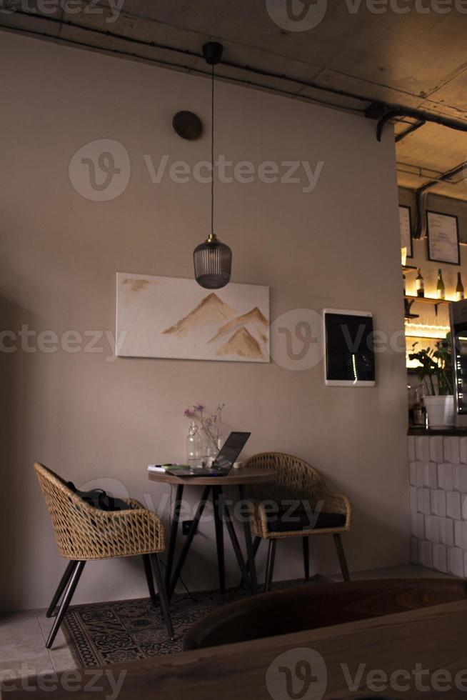 Empty cafe or bar interior, daytime photo