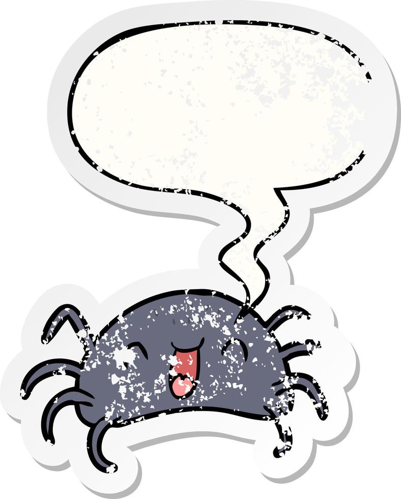 cartoon halloween spider and speech bubble distressed sticker vector