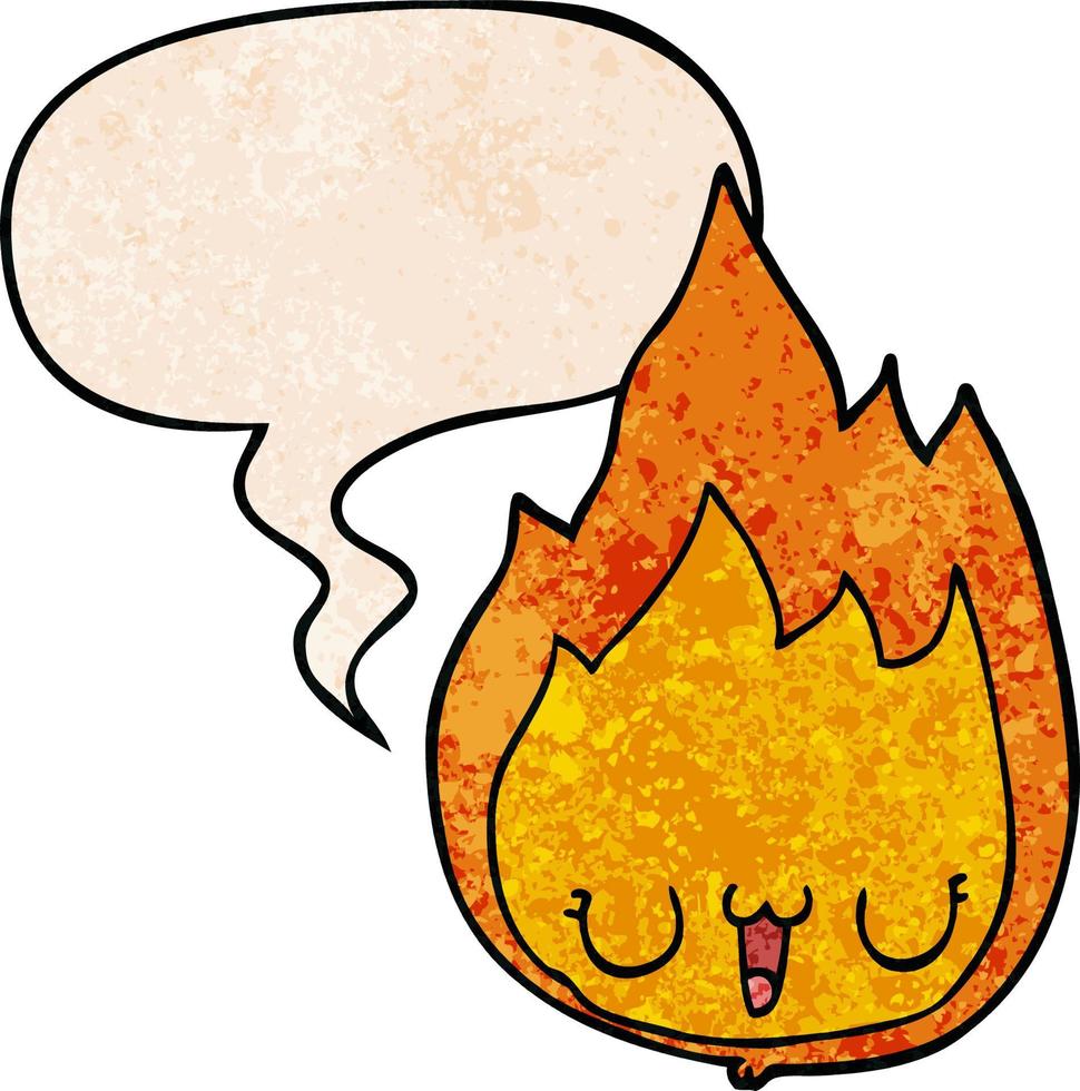 cartoon flame and face and speech bubble in retro texture style vector