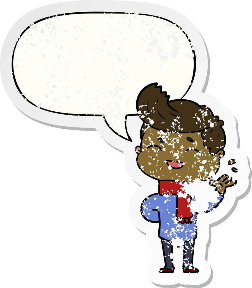 cartoon man laughing and speech bubble distressed sticker vector