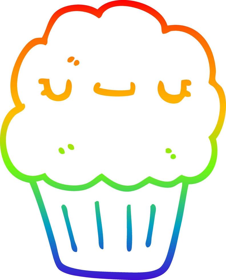muffin de dibujos animados de dibujo de línea de gradiente de arco iris vector