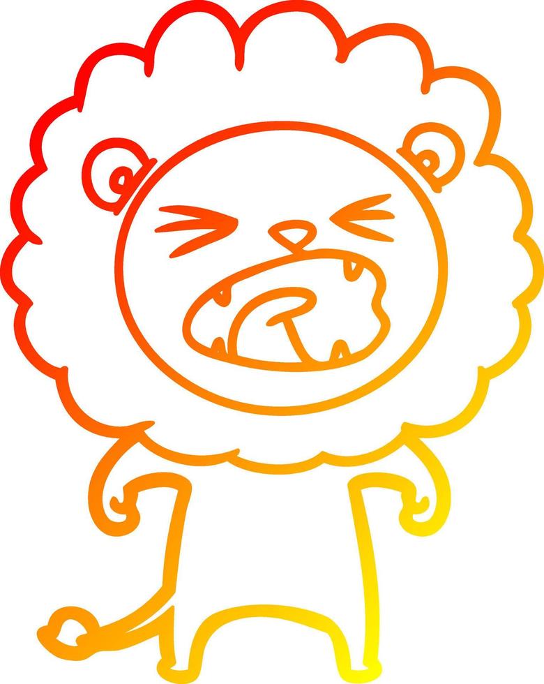 warm gradient line drawing cartoon angry lion vector