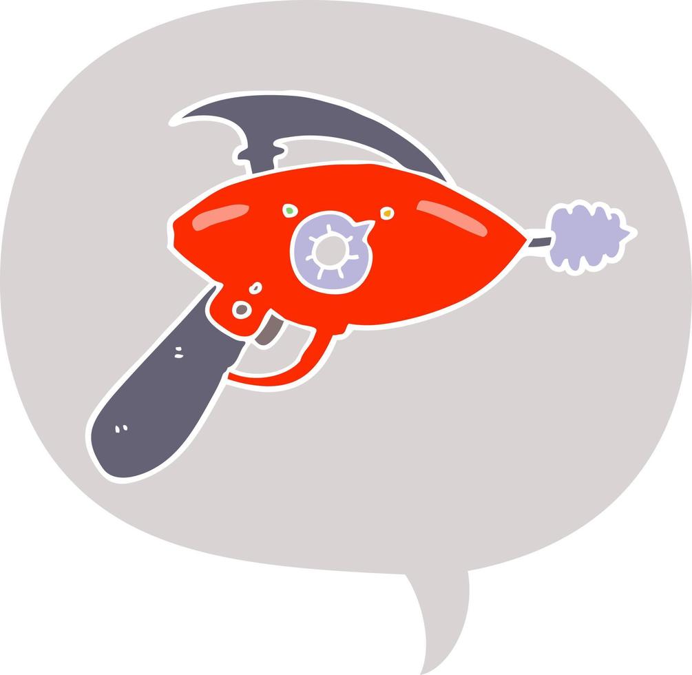 cartoon ray gun and speech bubble in retro style vector