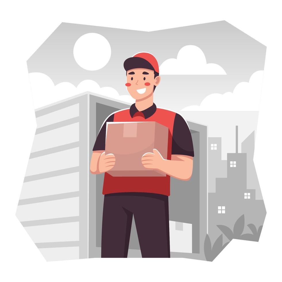 Postal Courier Delivering a Package vector