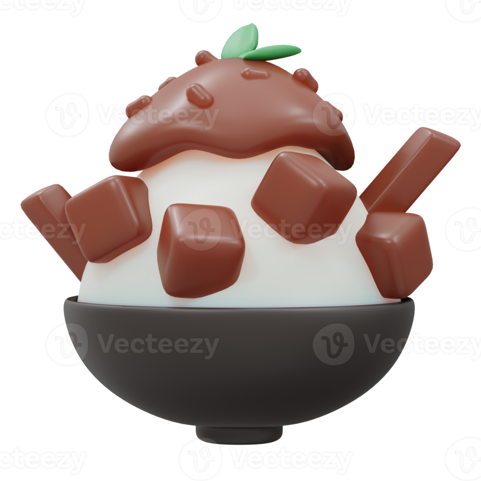 Bingsu Red Bean Dressing with Chocolate 3d render png