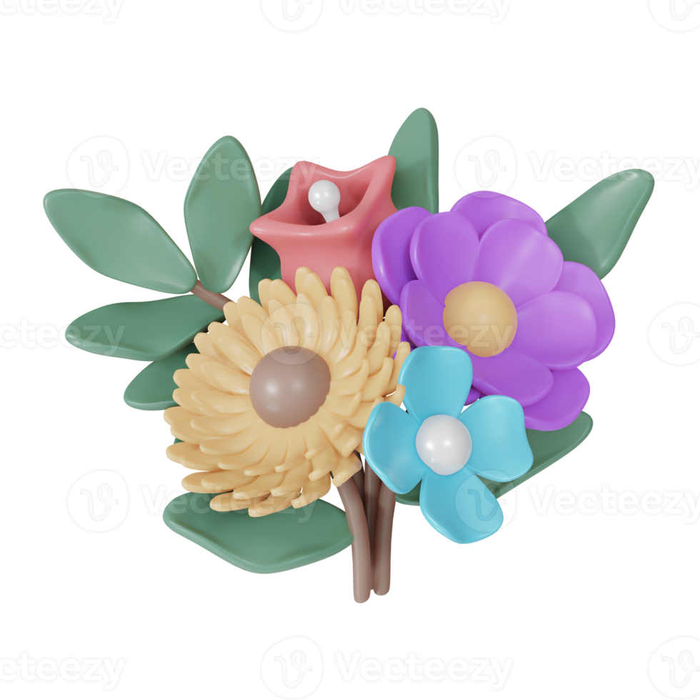 bouquet di fiori colorati rendering 3d png