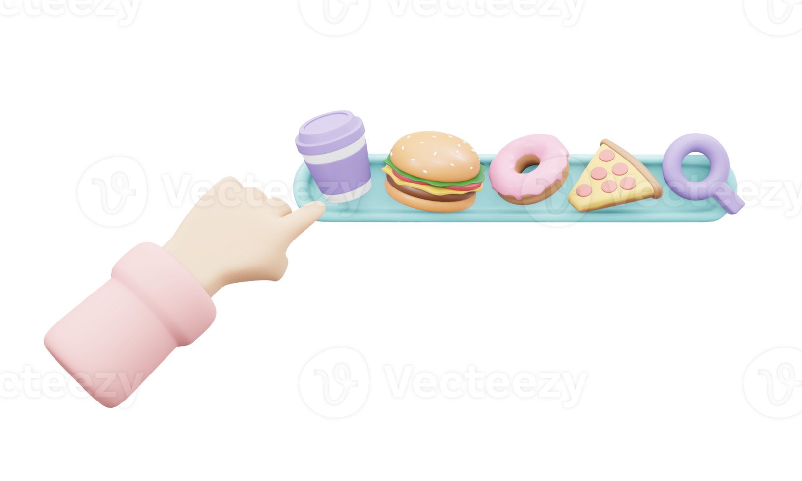 Hand search food online 3d render png