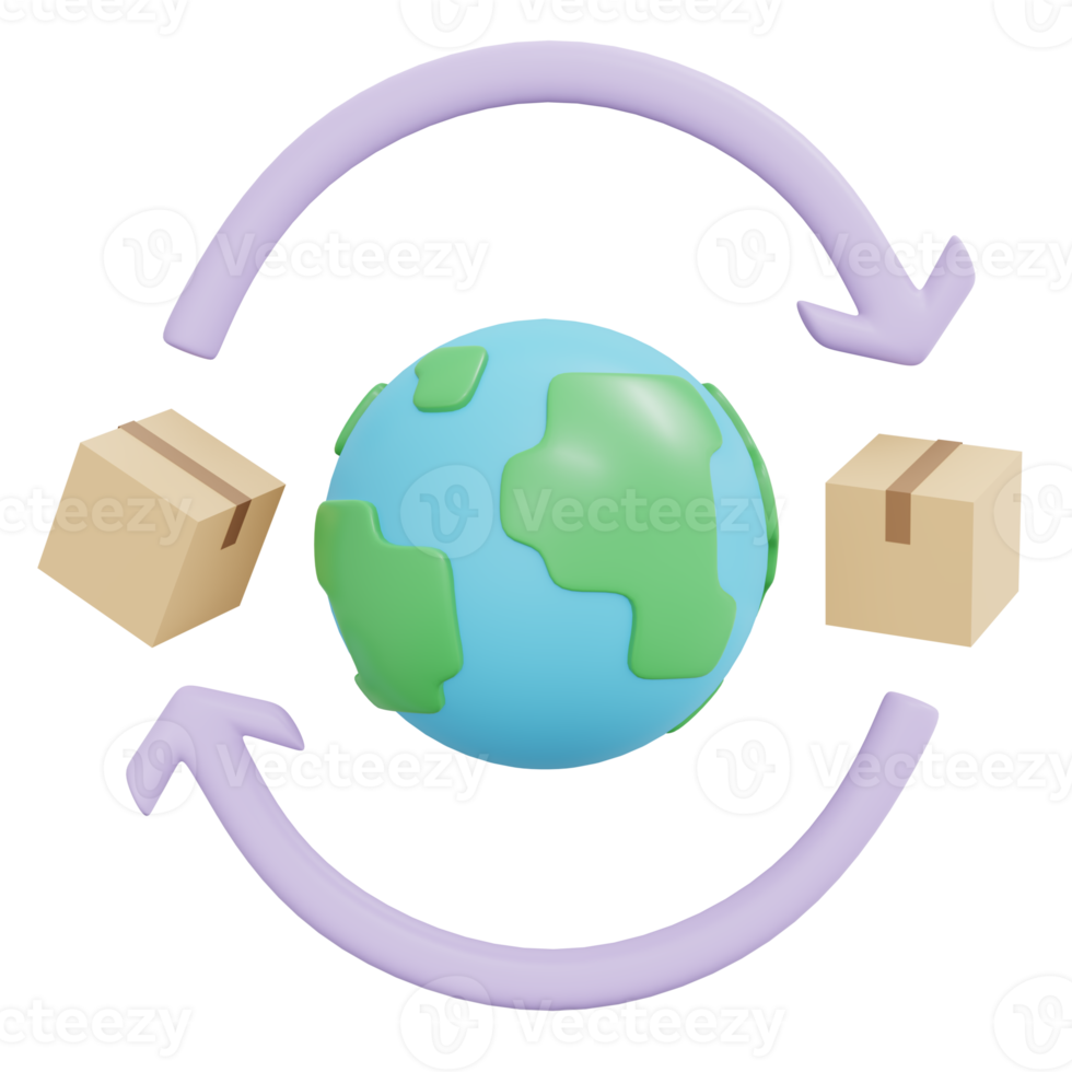 wereldwijd pictogram scheepvaart bedrijf 3d render geïsoleerd op background png