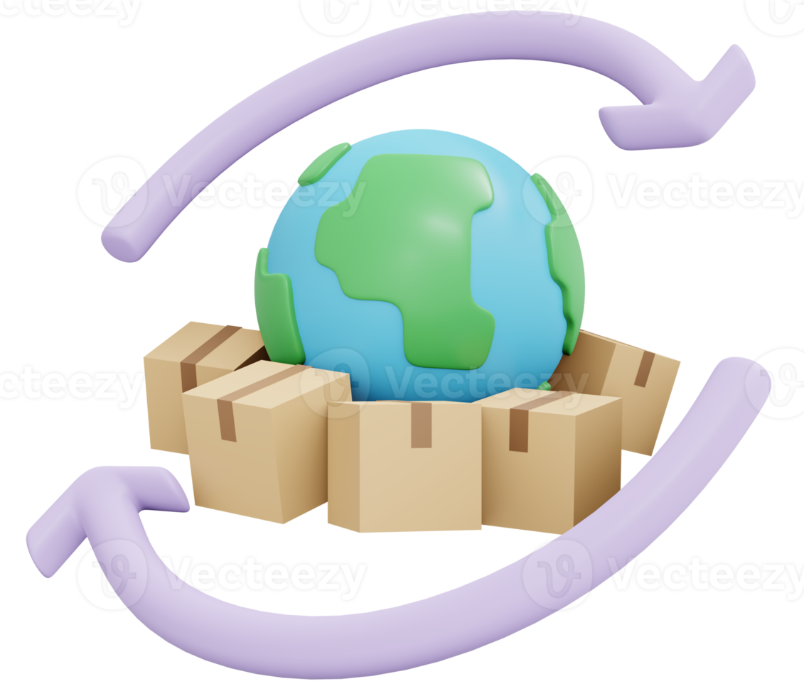 icona in tutto il mondo spedizione business 3d rendering isolato su sfondo png
