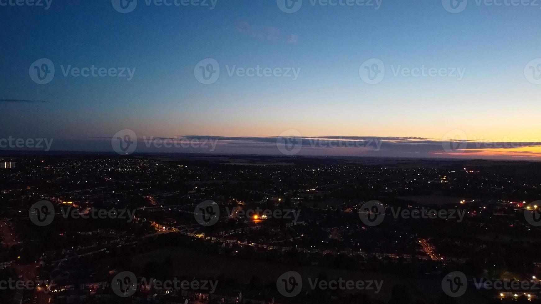 Beautiful Night Aerial View of British City, High Angle Drone's Footage of Luton Town of England UK photo