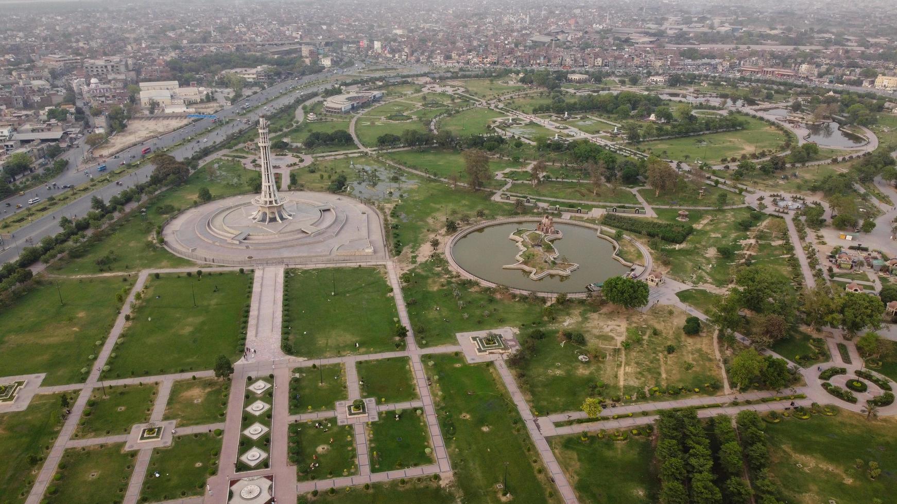 The Historical Tower of Pakistan, Minar e Pakistan at Lahore City of Punjab Pakistan, The tower is located in the middle of an urban park, called the Greater Iqbal Park. photo