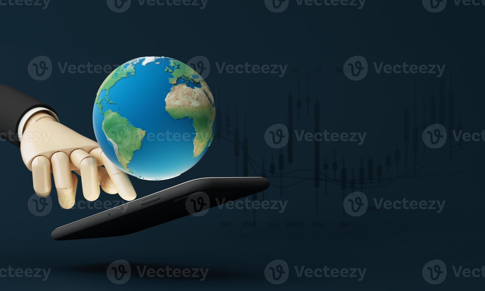 Businessman using mobile smart phone. Business global internet connection application technology and digital marketing, Financial and banking, Digital link tech, big data. cartoon model -3d rendering photo
