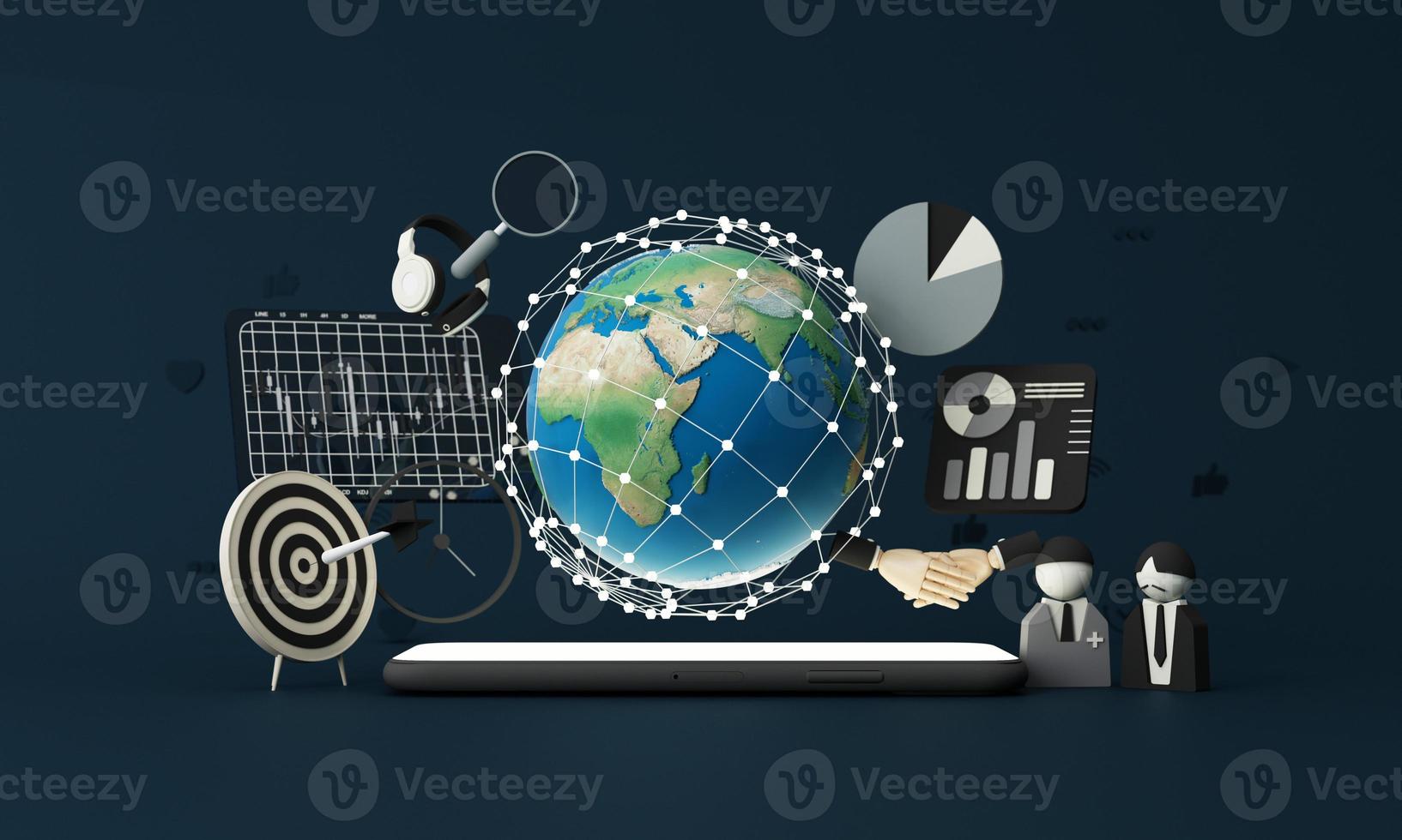 Businessman using mobile smart phone. Business global internet connection application technology and digital marketing, Financial and banking, Digital link tech, big data. cartoon model -3d rendering photo