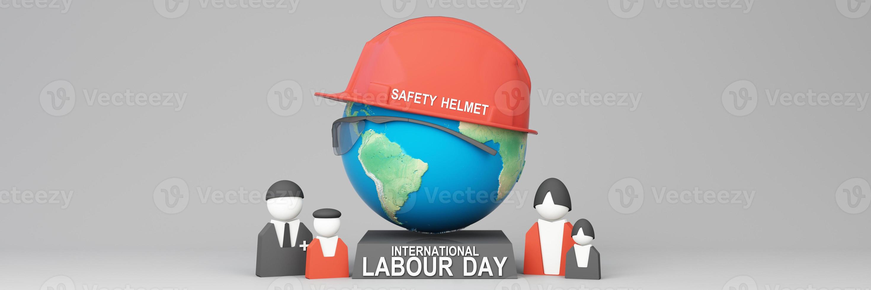 Happy Labour Day concept. 1st May- International labor day concept. Labor safety and right at Workplace. World Day for Safety and Health at Work concept. Safety first for worker. 3d rendering photo